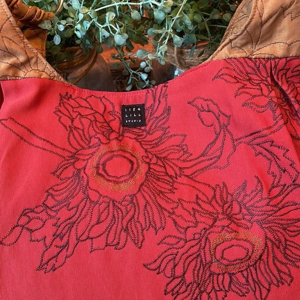 1154 Lill Studio Rust Red Floral Embroidered Shoulder Bag Chicago Boutique